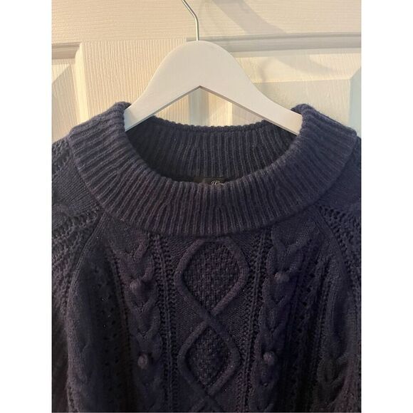 J. Crew Ezra Navy Pom Pom Cable Knit Sweater sz XL EUC - Picture 6 of 9